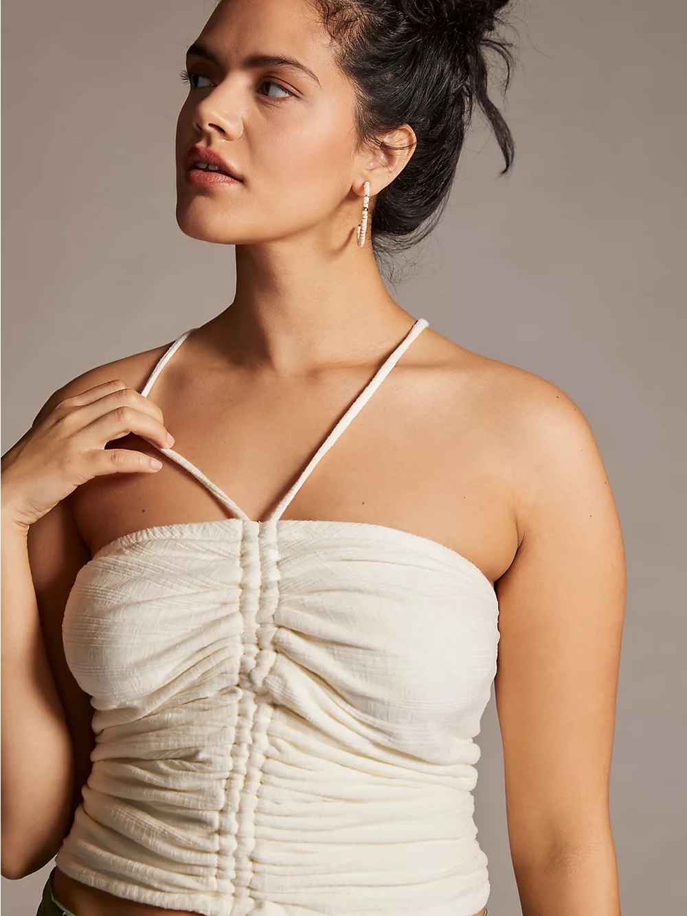NWT Anthropologie Plus | Pilcro Ruched Ribbed Halter Top | 1X Ivory